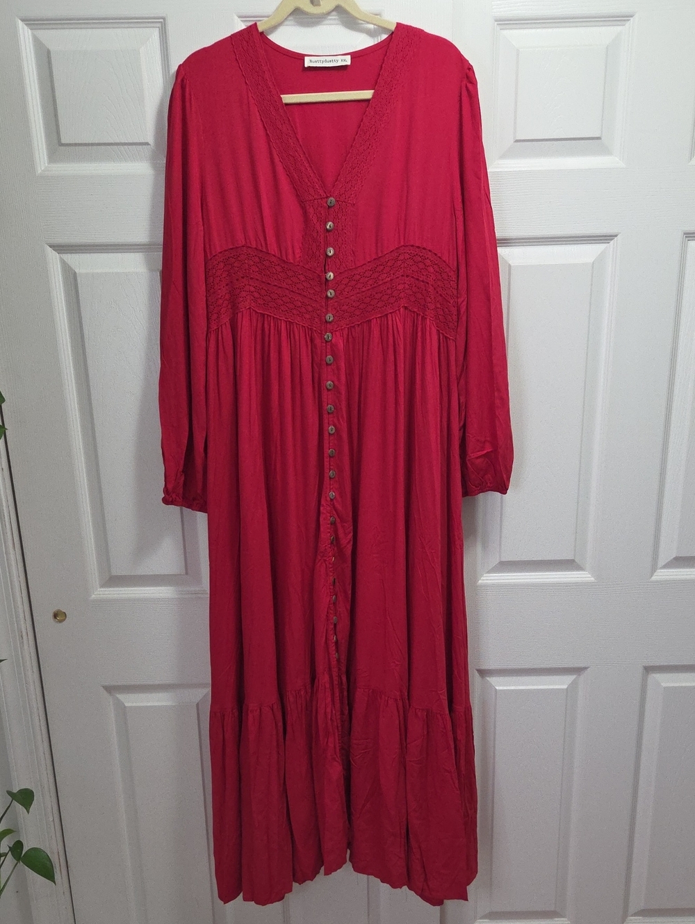 Rusttydustty Crimson Button-Front Maxi Dress